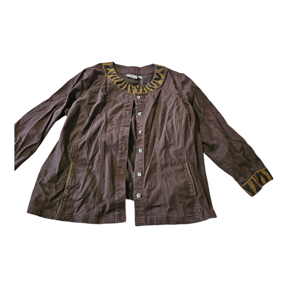 Quacker factory brown beaded jacket size 2x